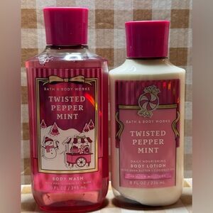 NEW B&BW Twisted Peppermint Body Lotion and Body Wash Set Full Size